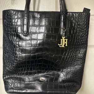 Ralph Lauren Elegant Black Croc-Embossed Tote